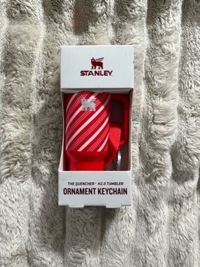 Stanley Red & White Candy-Stripe Ornament Keychain - new in packaging